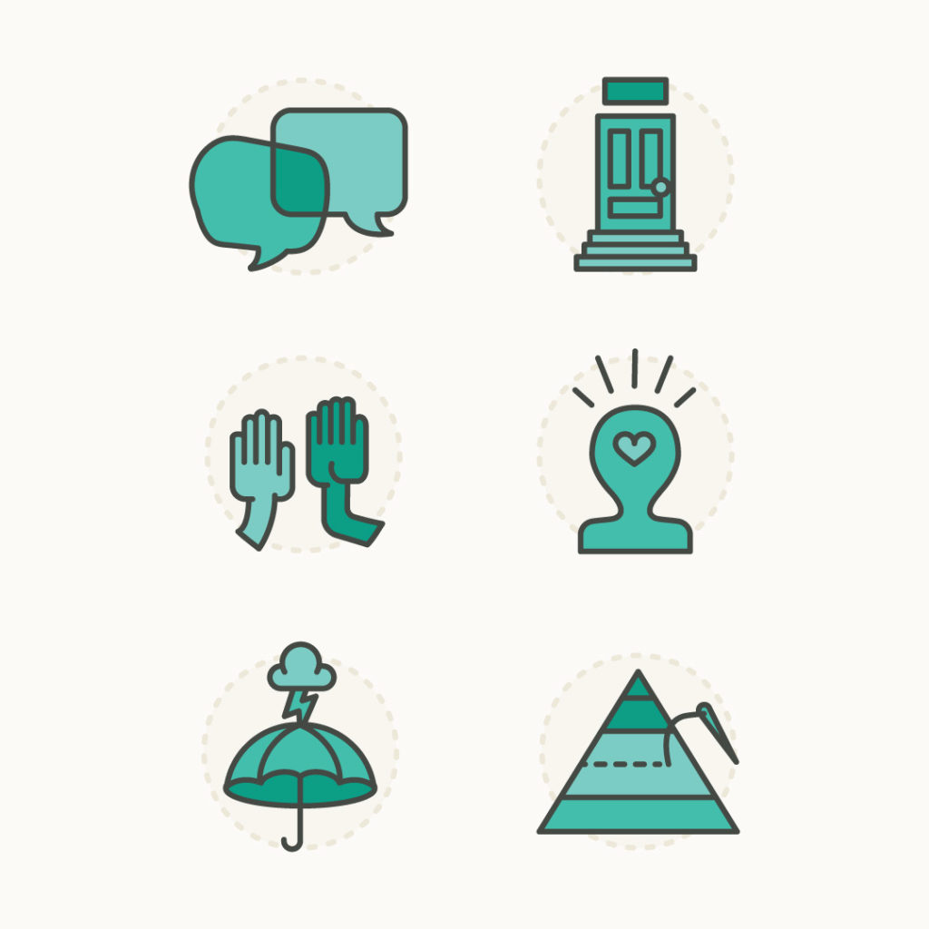 Iconography illustrations for Mending Matters services