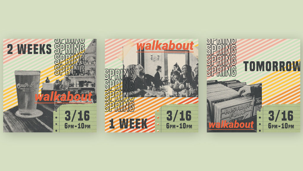 Walkabout social media sharing images for promoting event 2 weeks, 1 week, and 1 day countdown